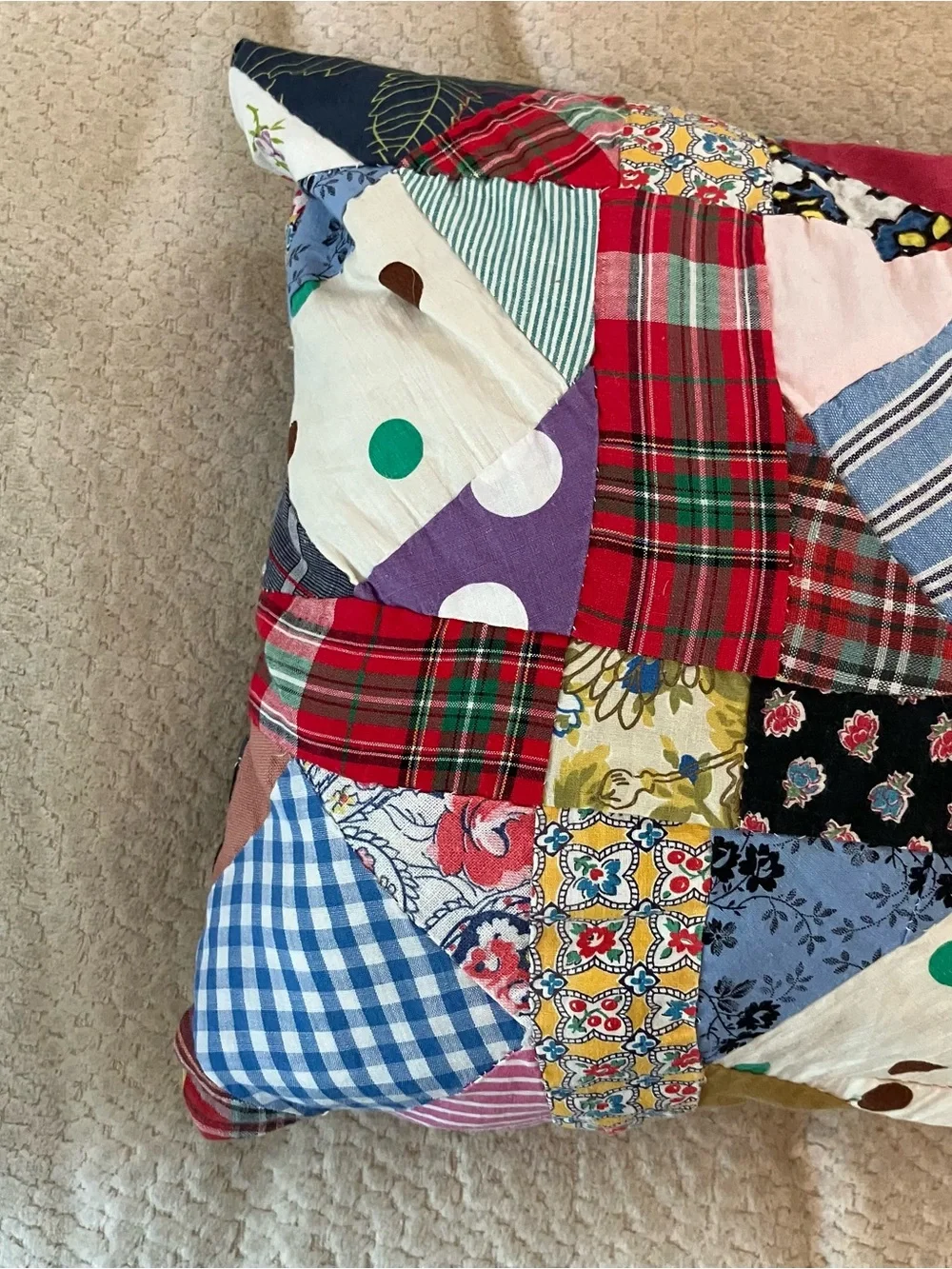 VTG Hand Pieced Scrap Crazy Patchwork Throw  Pillows Primitive Farmhouse Cottage